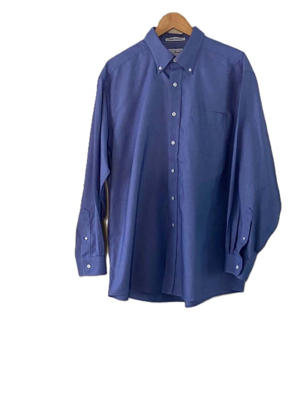 L.L. Bean Men's 17-34 Wrinkle Resistant Dress Shirt Blue Cotton Button Down